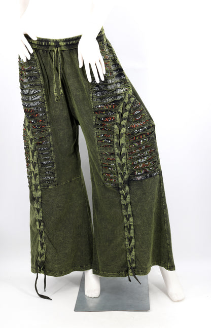 Sew and Slash Patchwork Paisley Print Palazzo Pants | Wide Leg Cotton Trousers