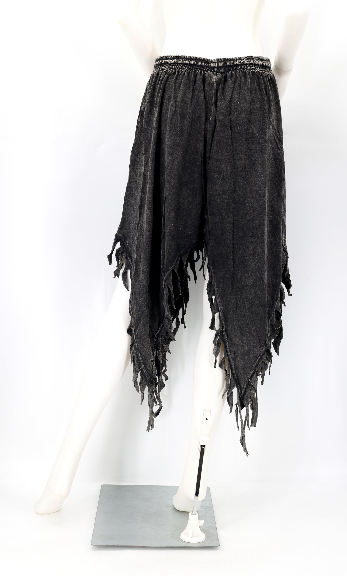 Cotton Hippie Handmade Floral Embroidered Stone Washed Fringe Skirt