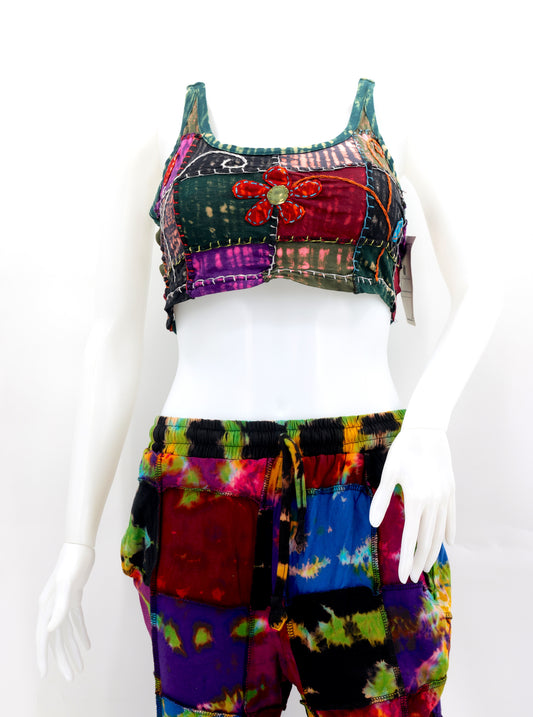 Cotton Hippie Handmade Tie Dye Floral Embroidered Patchwork Ladies Bohemian Top