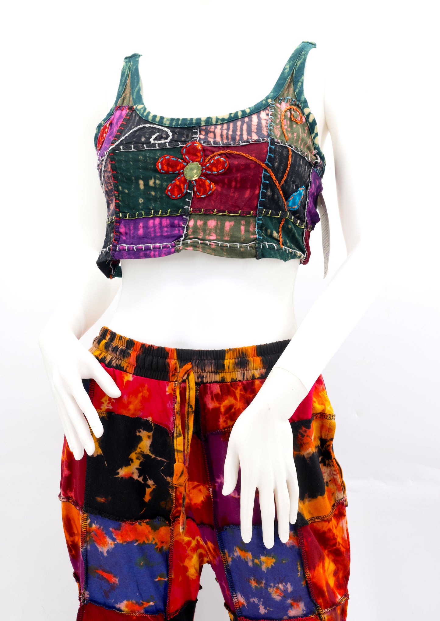 Cotton Hippie Handmade Tie Dye Floral Embroidered Patchwork Ladies Bohemian Top