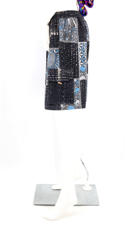 Sacred Geometry Patchwork Cargo Shorts | Cotton Festival Shorts