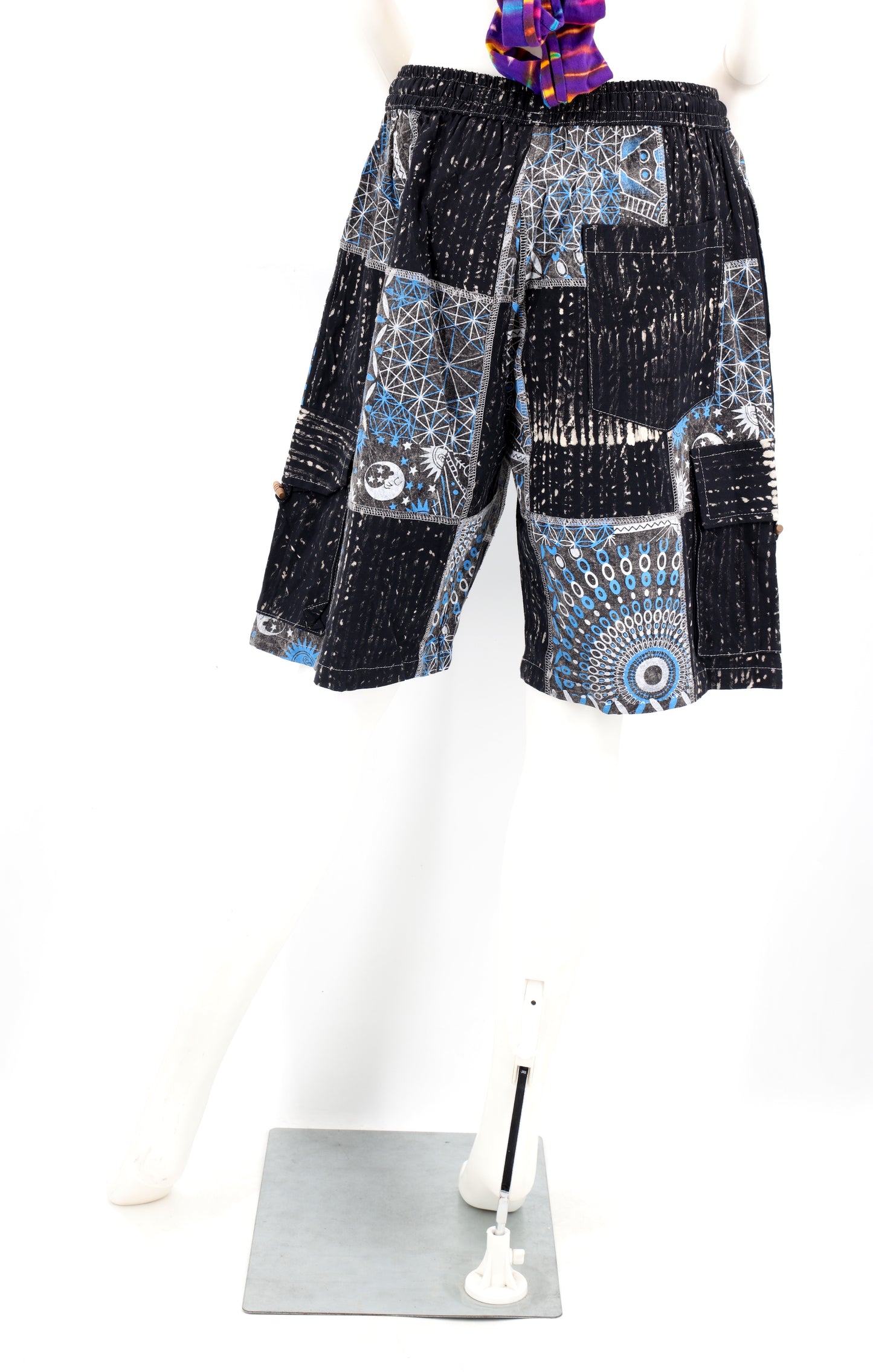 Sacred Geometry Patchwork Cargo Shorts | Cotton Festival Shorts