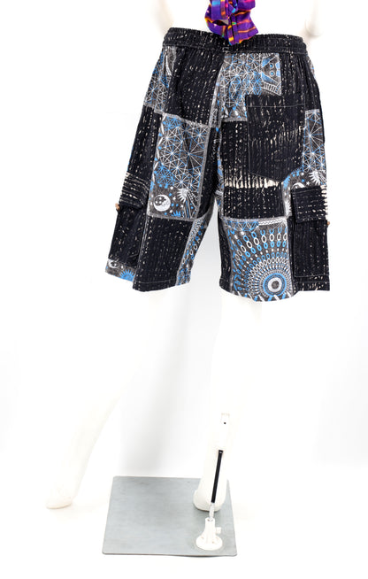 Sacred Geometry Patchwork Cargo Shorts | Cotton Festival Shorts