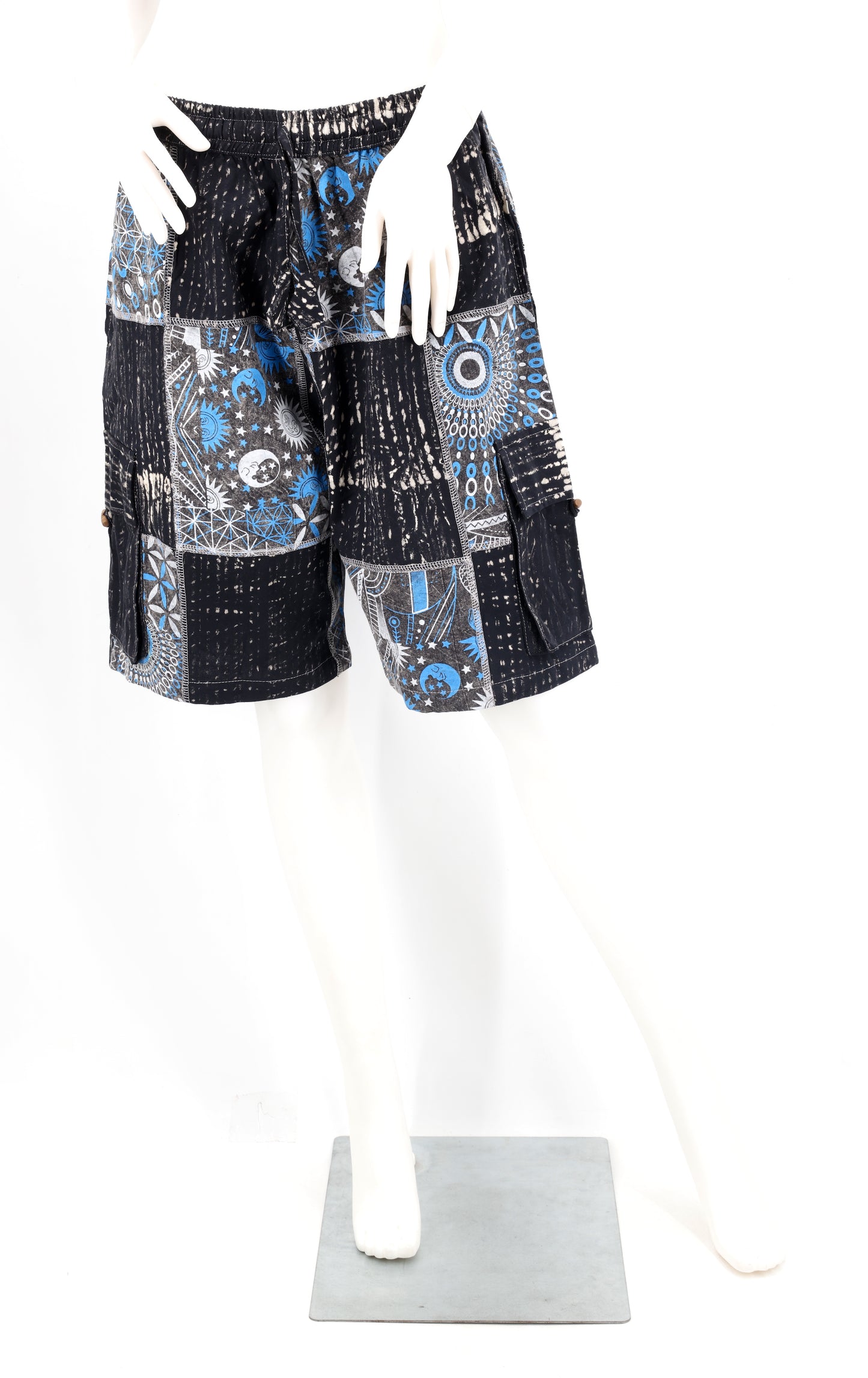 Sacred Geometry Patchwork Cargo Shorts | Cotton Festival Shorts