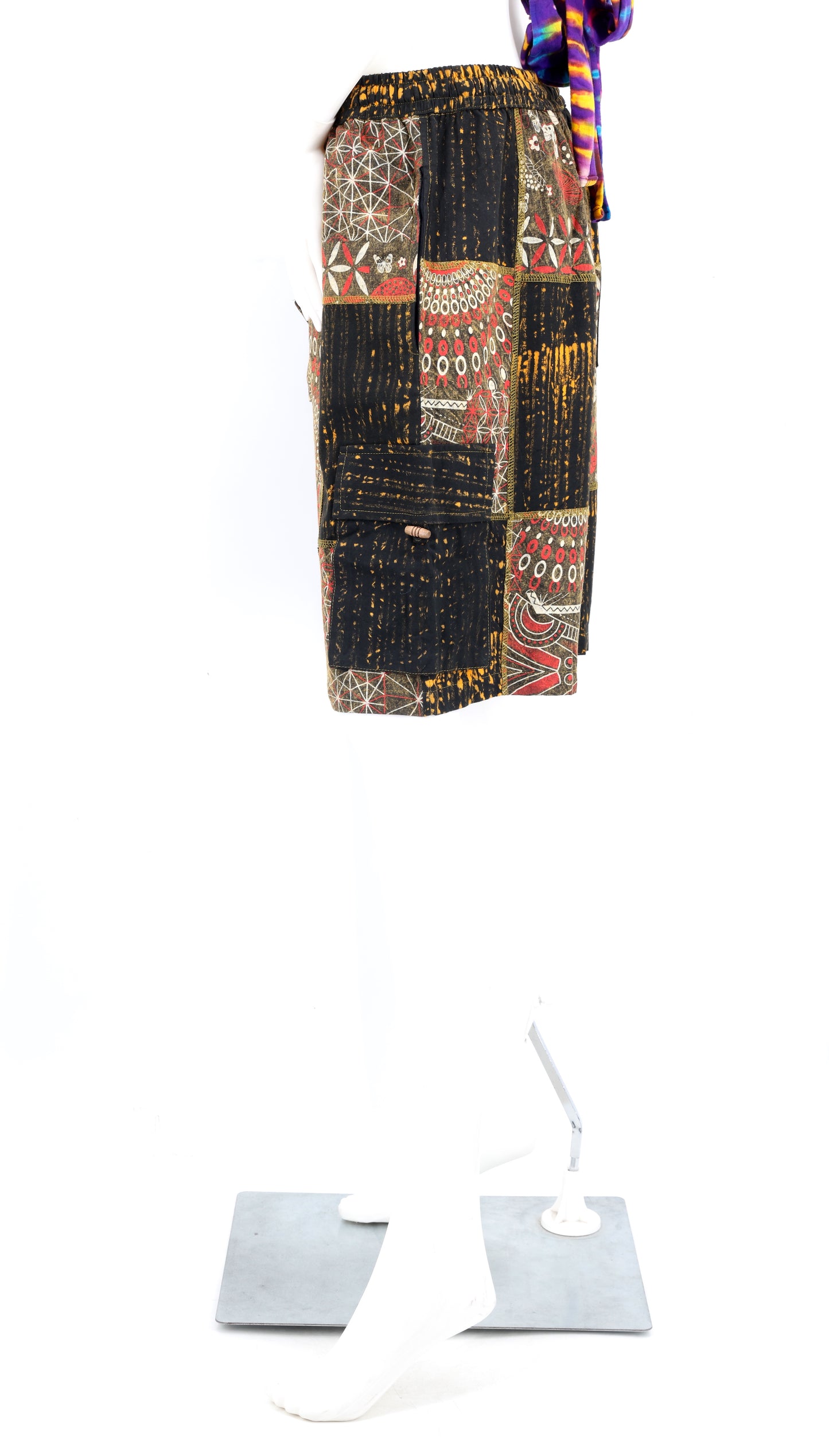 Sacred Geometry Patchwork Cargo Shorts | Cotton Festival Shorts