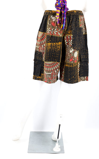 Sacred Geometry Patchwork Cargo Shorts | Cotton Festival Shorts