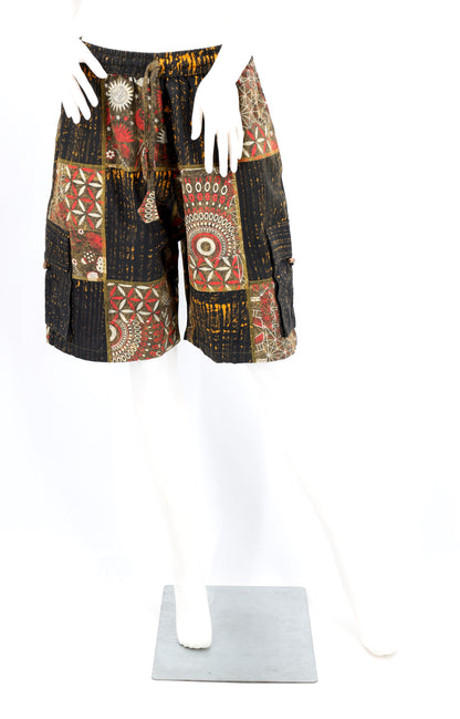 Sacred Geometry Patchwork Cargo Shorts | Cotton Festival Shorts