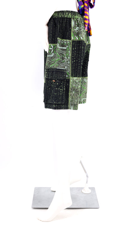 Sacred Geometry Patchwork Cargo Shorts | Cotton Festival Shorts