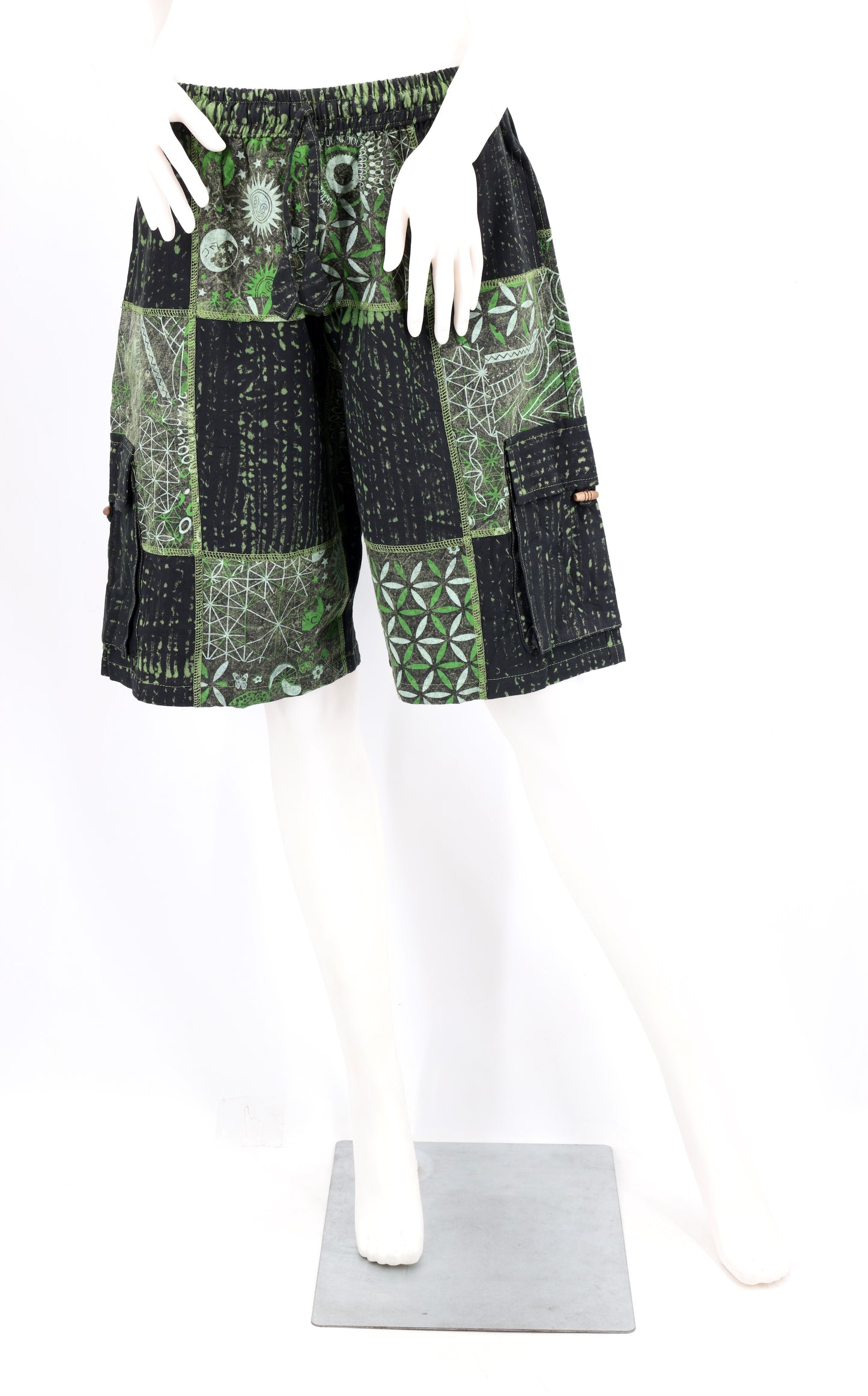 Sacred Geometry Patchwork Cargo Shorts | Cotton Festival Shorts