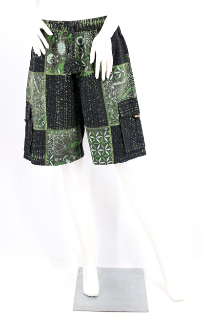 Sacred Geometry Patchwork Cargo Shorts | Cotton Festival Shorts
