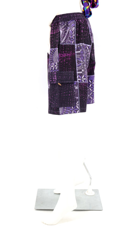 Sacred Geometry Patchwork Cargo Shorts | Cotton Festival Shorts