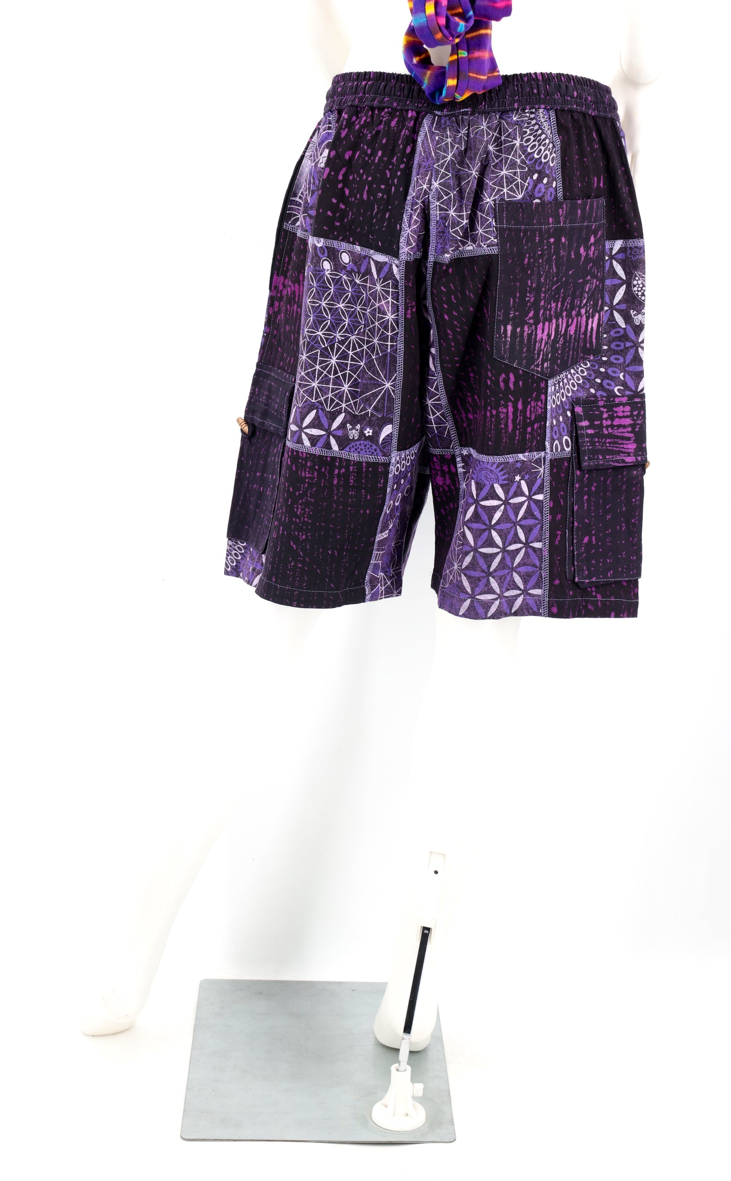 Sacred Geometry Patchwork Cargo Shorts | Cotton Festival Shorts