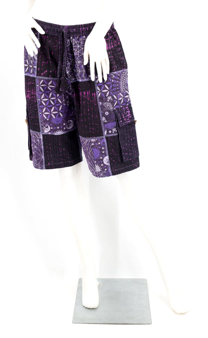 Sacred Geometry Patchwork Cargo Shorts | Cotton Festival Shorts