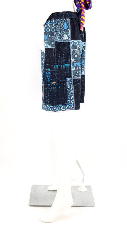 Sacred Geometry Patchwork Cargo Shorts | Cotton Festival Shorts