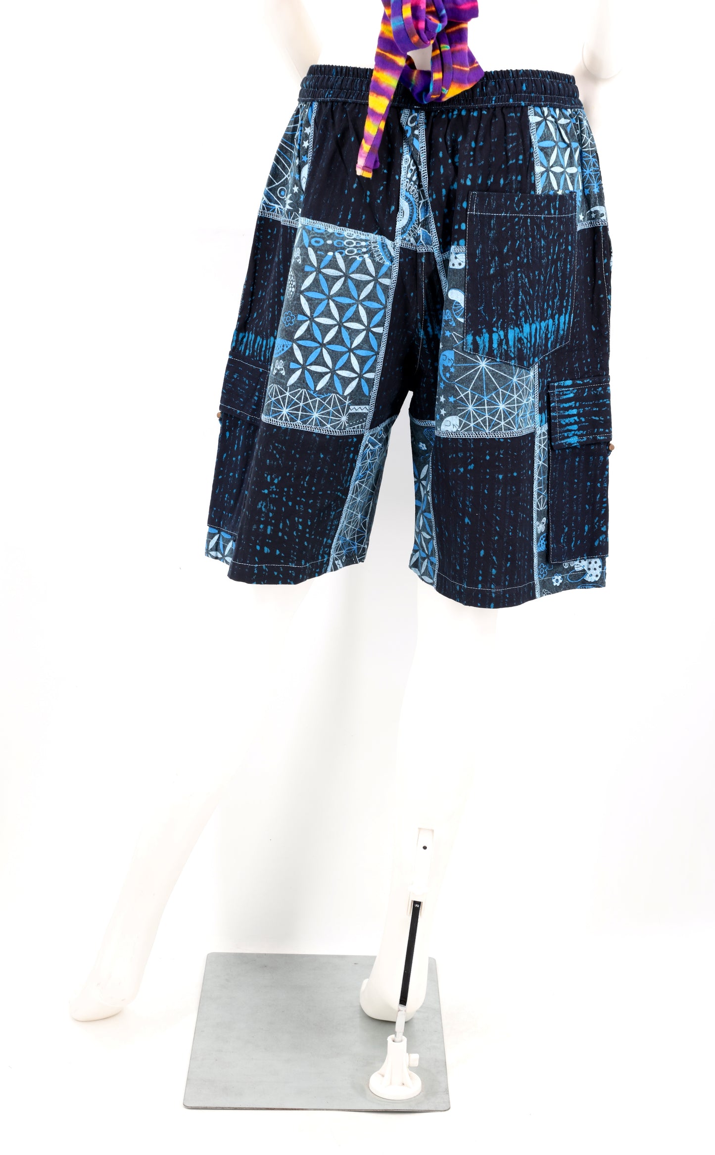 Sacred Geometry Patchwork Cargo Shorts | Cotton Festival Shorts