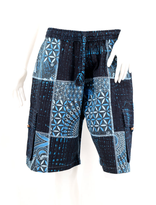 Sacred Geometry Patchwork Cargo Shorts | Cotton Festival Shorts