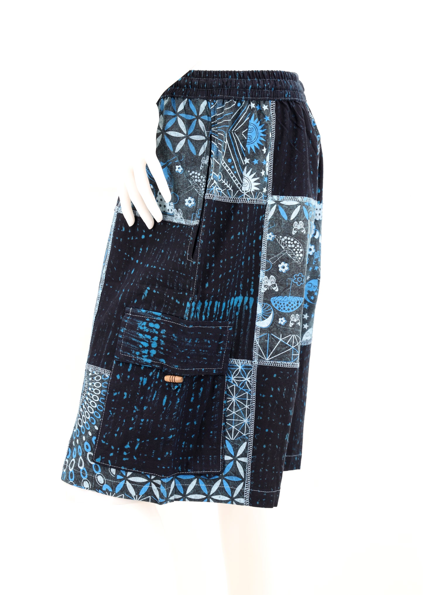 Sacred Geometry Patchwork Cargo Shorts | Cotton Festival Shorts