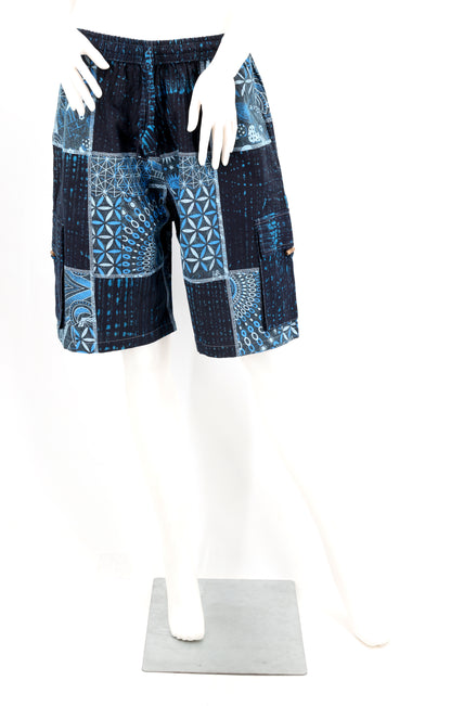 Sacred Geometry Patchwork Cargo Shorts | Cotton Festival Shorts