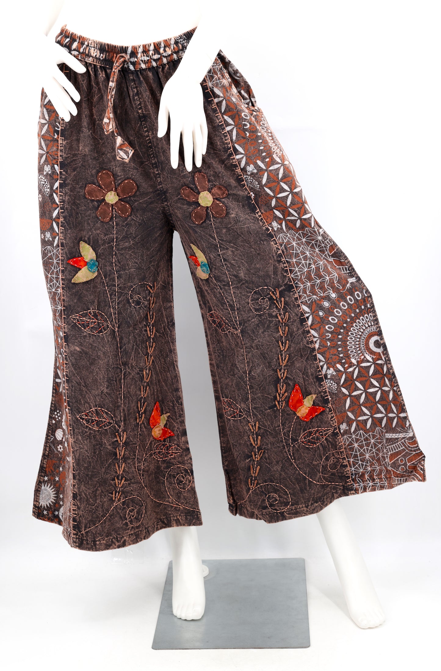 Floral Embroidered Multi-Patterned Palazzo Pants | Wide Leg Cotton Pants