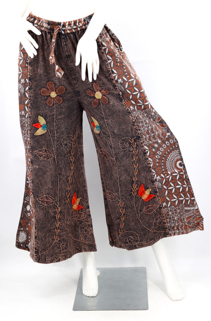 Floral Embroidered Multi-Patterned Palazzo Pants | Wide Leg Cotton Pants