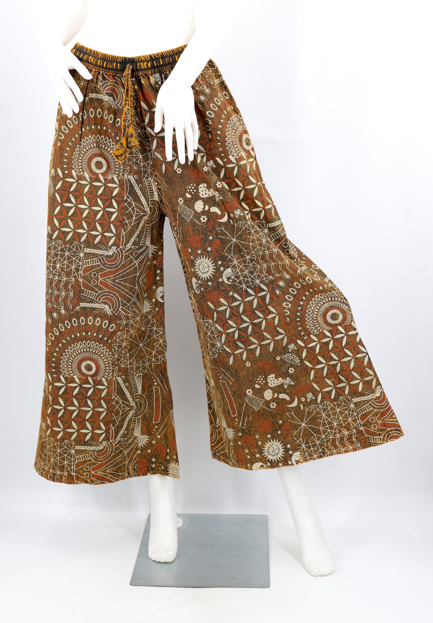 Handmade Multi-Patterned Wide-Leg Cotton Trousers - Free Spirited Palazzo Pants