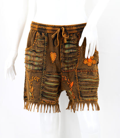 Cotton Hippie Handmade Floral Embroidered Patchwork Bohemian Shorts