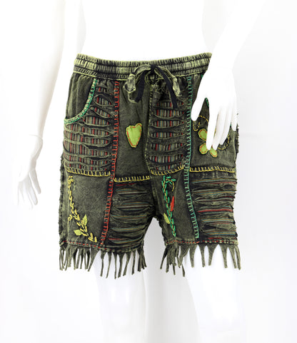 Cotton Hippie Handmade Floral Embroidered Patchwork Bohemian Shorts