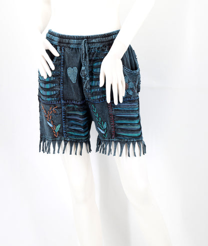 Cotton Hippie Handmade Floral Embroidered Patchwork Bohemian Shorts