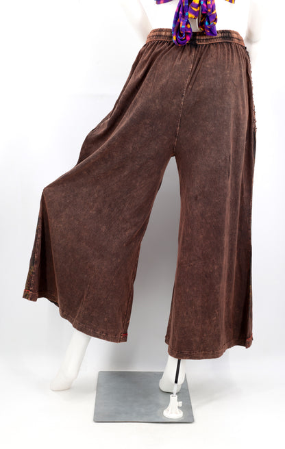 Floral Embroidered Wide Leg Cotton Palazzo Pants