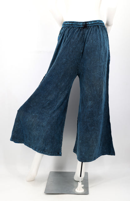 Floral Embroidered Wide Leg Cotton Palazzo Pants