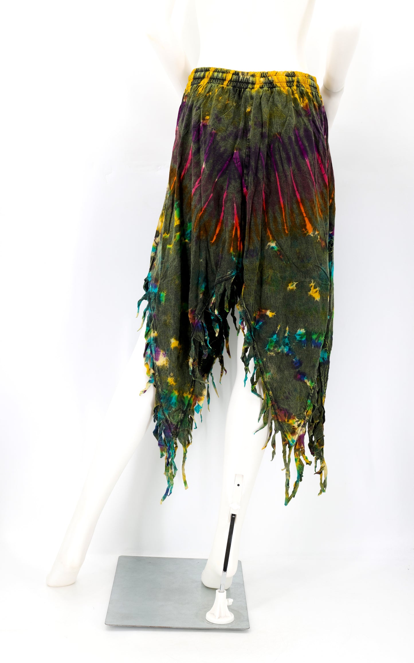 Cotton Hippie Handmade Floral Embroidered Stone Washed Fringe Skirt