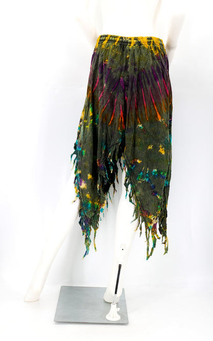 Cotton Hippie Handmade Floral Embroidered Stone Washed Fringe Skirt
