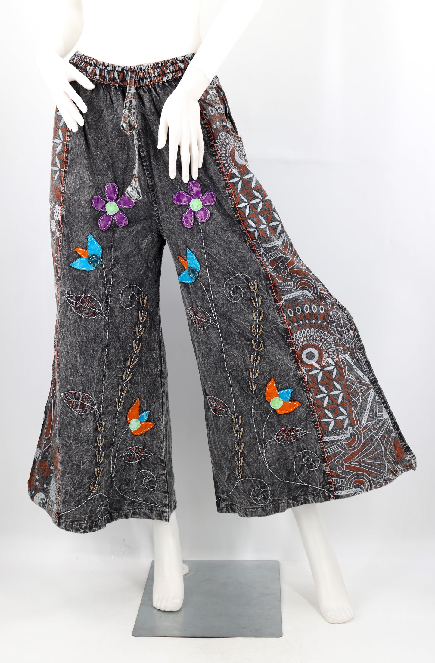 Floral Embroidered Multi-Patterned Palazzo Pants | Wide Leg Cotton Pants