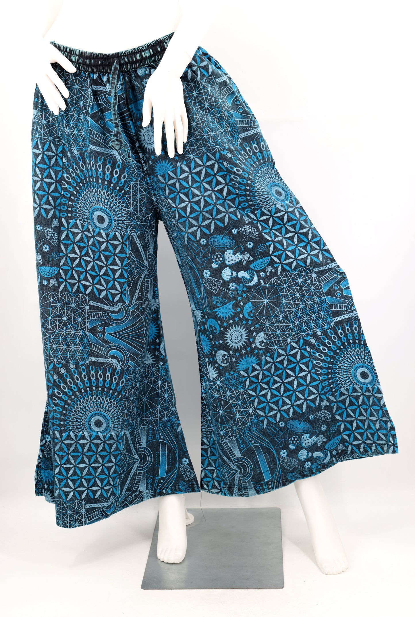 Handmade Multi-Patterned Wide-Leg Cotton Trousers - Free Spirited Palazzo Pants