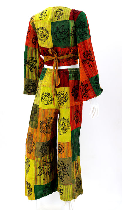Patchwork Palazzo 2-Piece Set | Cotton Pants & Top Outfit