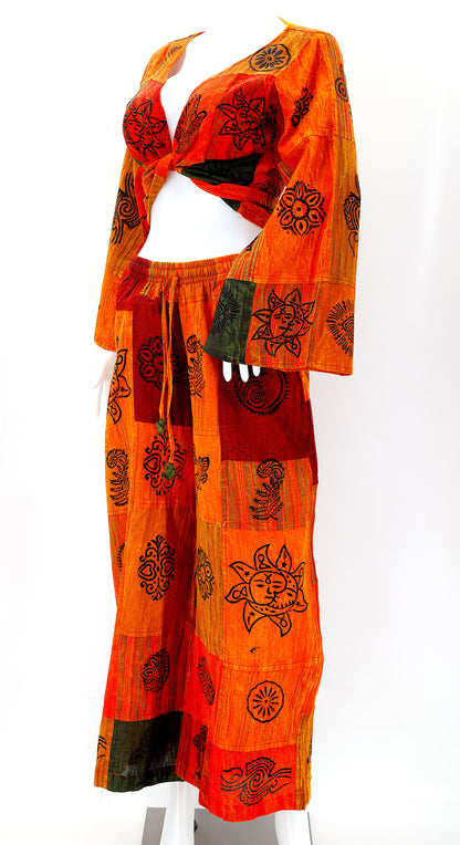 Patchwork Palazzo 2-Piece Set | Cotton Pants & Top Outfit