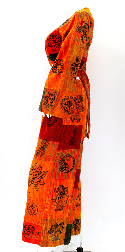 Patchwork Palazzo 2-Piece Set | Cotton Pants & Top Outfit