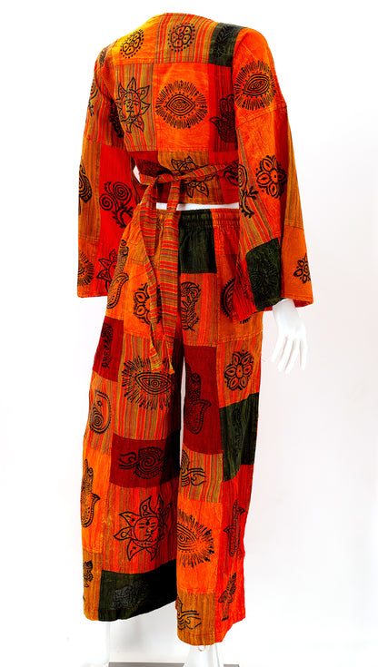 Patchwork Palazzo 2-Piece Set | Cotton Pants & Top Outfit