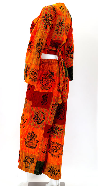 Patchwork Palazzo 2-Piece Set | Cotton Pants & Top Outfit