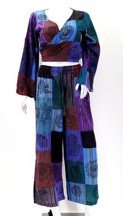 Patchwork Palazzo 2-Piece Set | Cotton Pants & Top Outfit