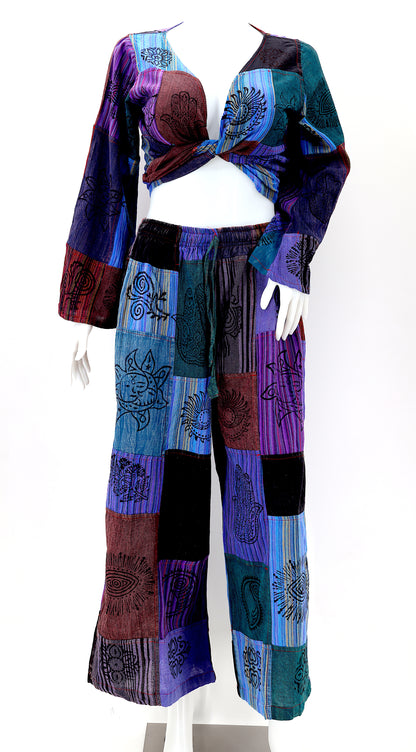 Patchwork Palazzo 2-Piece Set | Cotton Pants & Top Outfit
