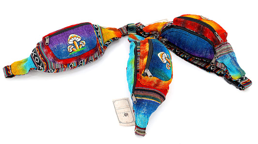 100% Hemp Mushroom Hand Embroidered Tie Dye Fanny Pack