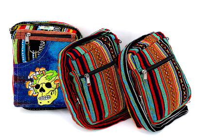 Skull Mushroom Hemp Passport Bag | Hand Embroidered Messenger Bag