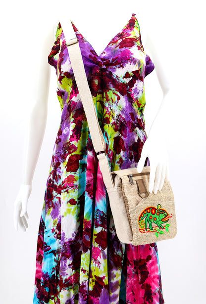 Chameleon Hemp Passport Bag | Hand Embroidered Messenger Bag