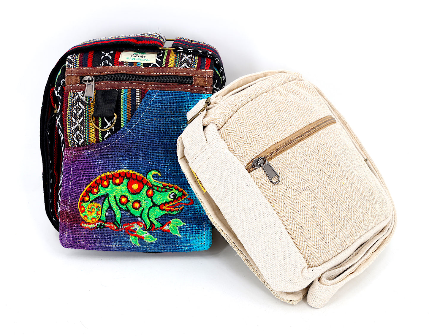 Hemp Chameleon Hand Embroidered Passport Bag