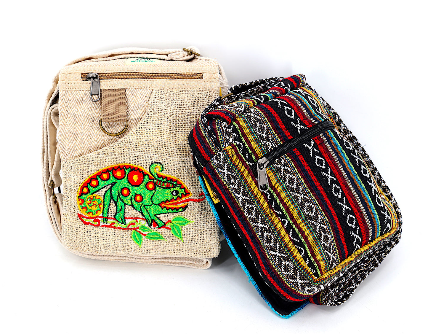 Hemp Chameleon Hand Embroidered Passport Bag