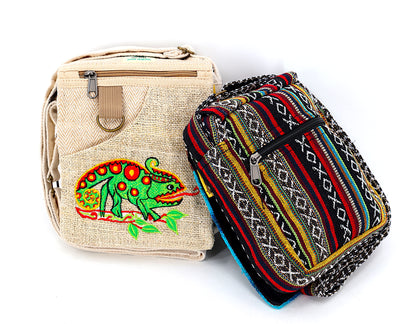 Chameleon Hemp Passport Bag | Hand Embroidered Messenger Bag
