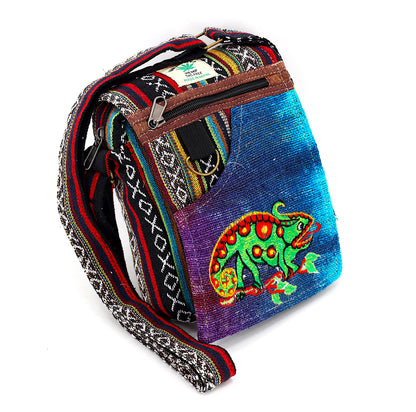 Chameleon Hemp Passport Bag | Hand Embroidered Messenger Bag