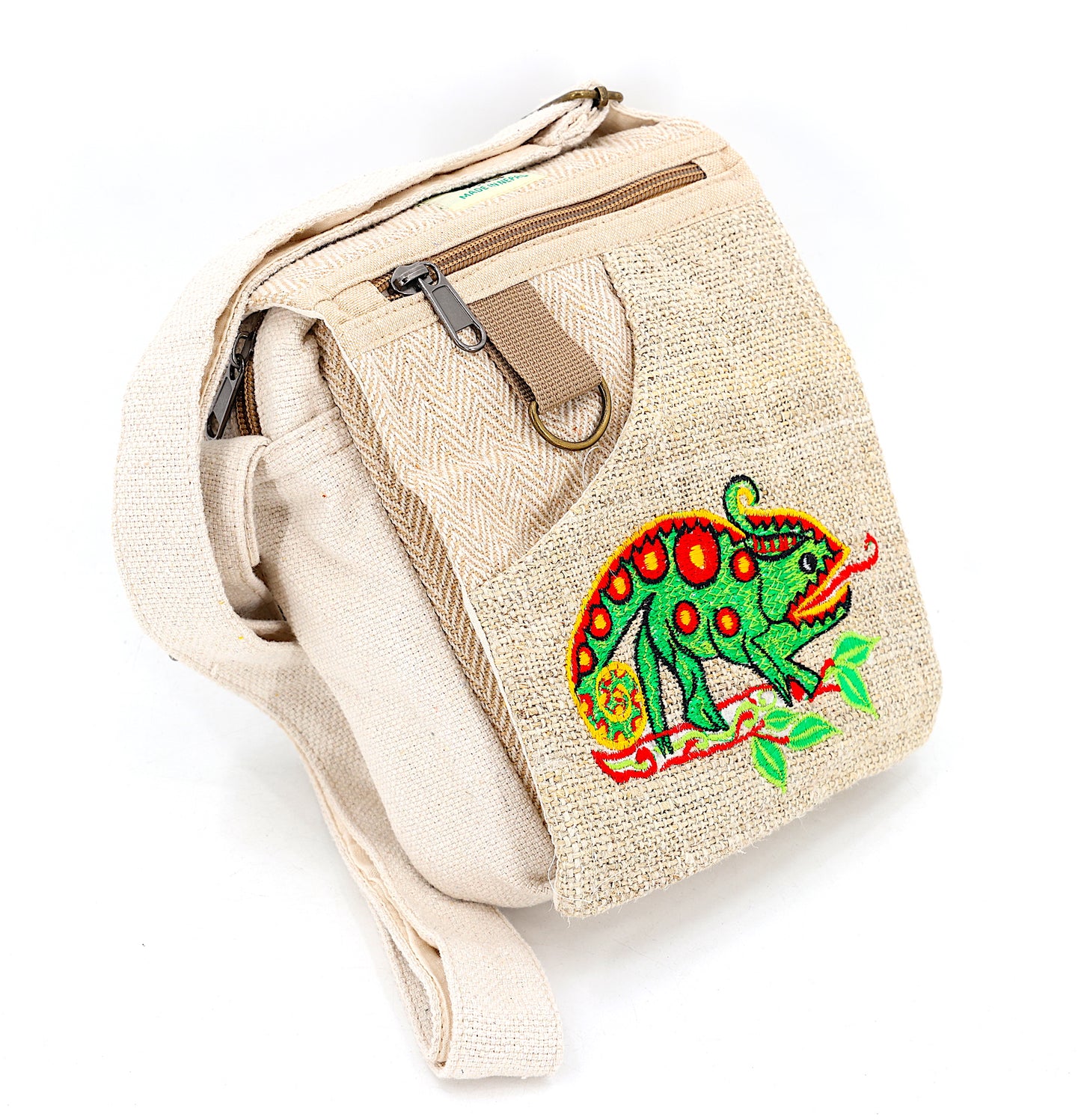 Hemp Chameleon Hand Embroidered Passport Bag