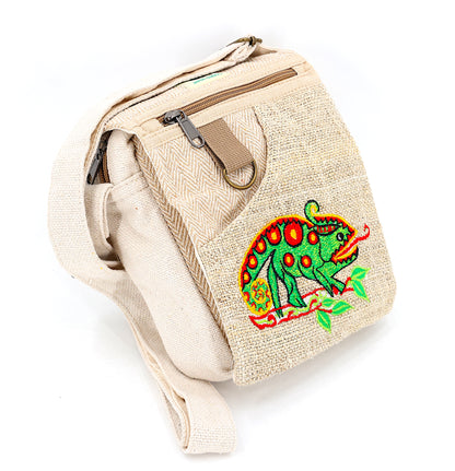 Chameleon Hemp Passport Bag | Hand Embroidered Messenger Bag